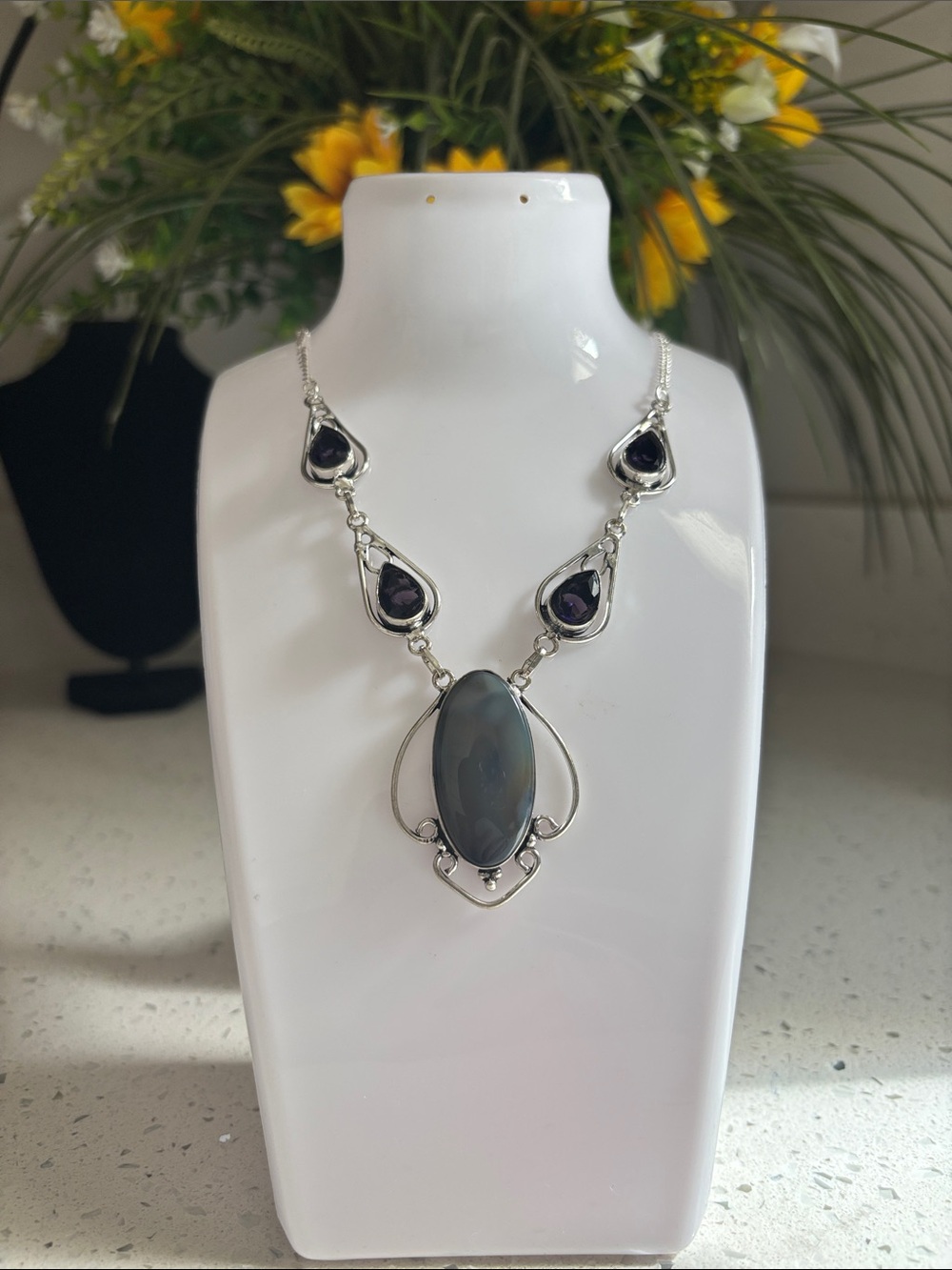 Montana Agate & Amethyst Gemstone Handmade Necklace